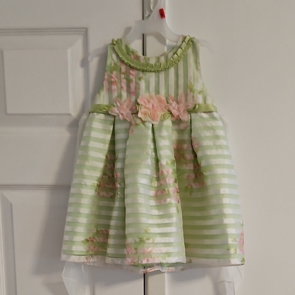 Green and Pink Striped Floral Dress